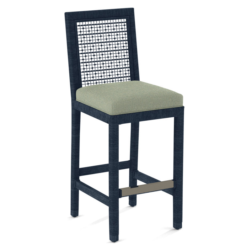 Pine Isle Bar Stool, Sunbrella Beige Pinstripe; 6205-74, Navy