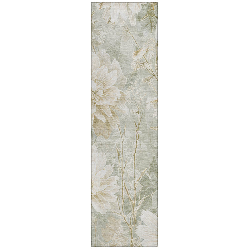 Machine Washable Indoor/Outdoor Chantille ACN2882 Floral Rug, Mint, 2'3" x 7'6" Runner