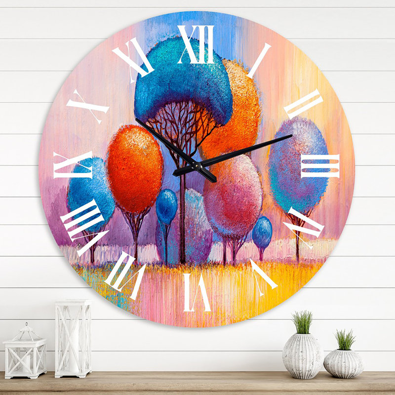 Autumn Fantasy Trees II - Horloge murale moderne, Grand