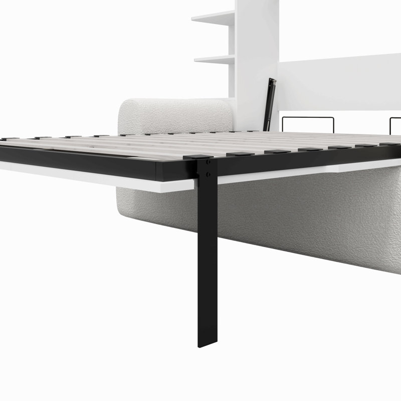 Lit escamotable double pleine grandeur avec canapé et armoires de rangement, lit mural peu encombrant pour bureau à domicile et chambre d'amis