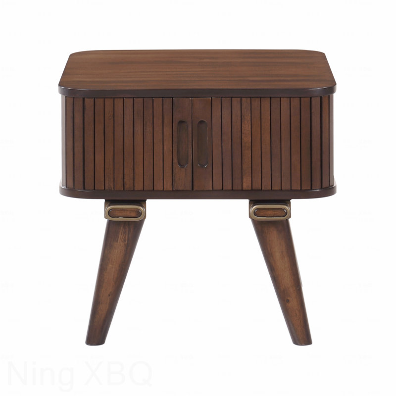 1Pc Modern Storage End Table Walnut Finish With Tambour Doors