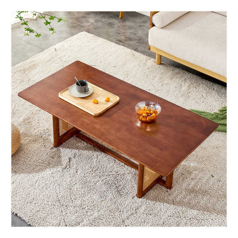 Table basse rectangulaire de style chinois en imitation de vent en rotin de couleur noyer, table basse rectangulaire en bois massif, petite table de salon familiale.