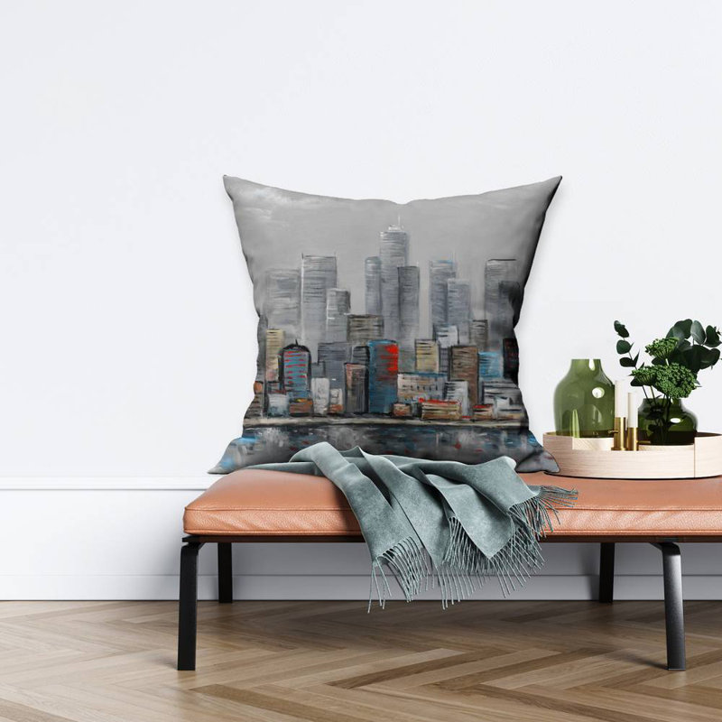 Abstract city skyline - 26"x26" Throw pillow cover - Poly twill - Print on demand, Pillow Cover Only - No Insert