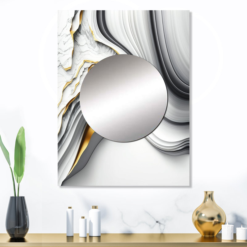 «Bita Abstract Geode Waves Grey I», miroir mural abstrait unique, art moderne imprimé sur métal, 32 po x 24 po