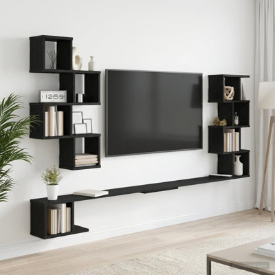  Wall-Mounted TV Shelf with Shelf with Storage Engineered Wood Shelves