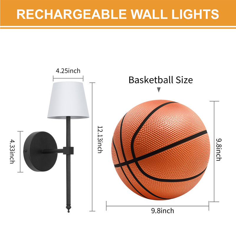Dimmable Armed Wall Sconces Wireless Empire Metal Shade Black and White Fixture for Mirror Painting, Black/White