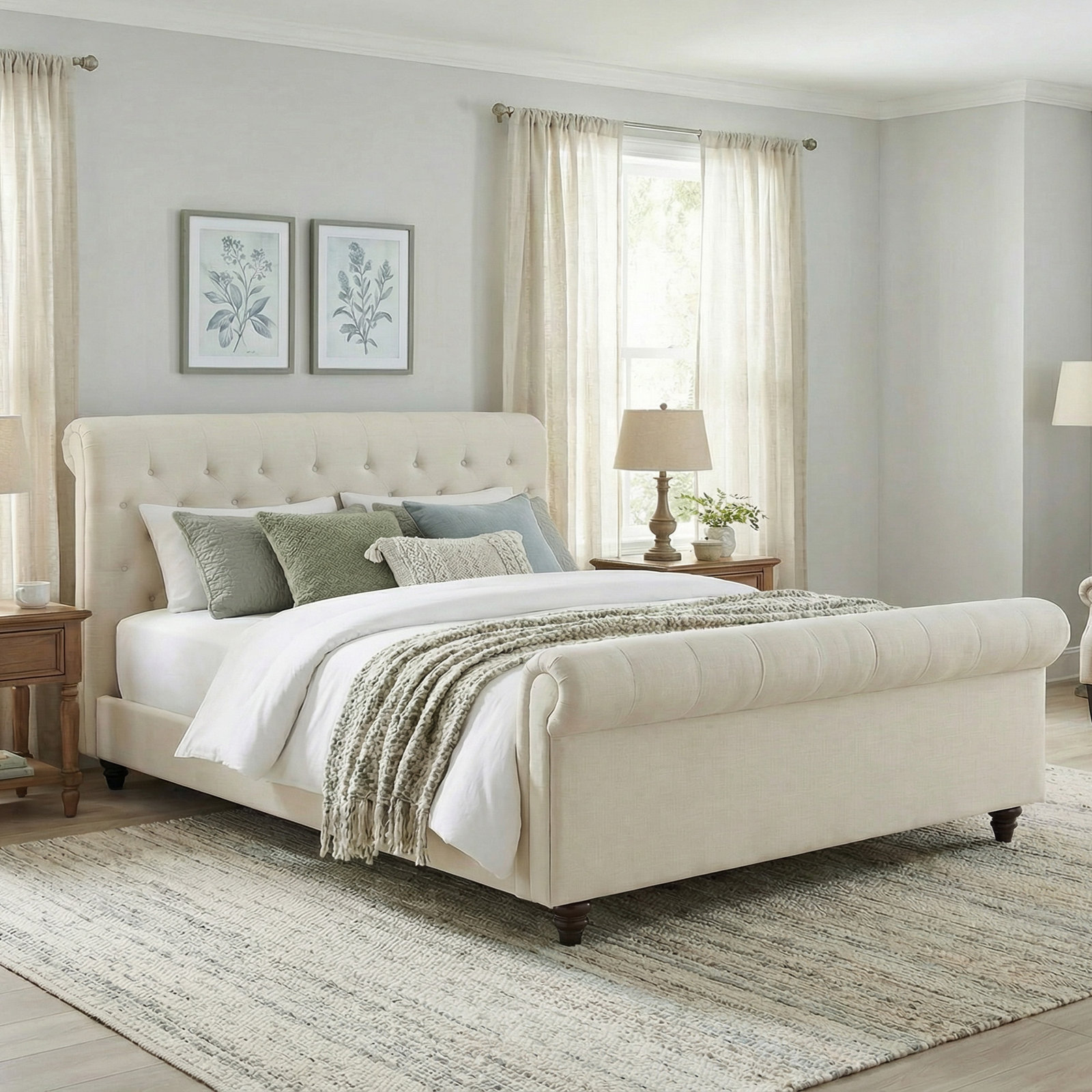 Jennifer Upholstered Sleigh Bed, King, Effie Linen Performance Linen