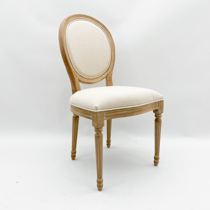 Grey Upholstered Dining Chair | Premium Linen Fabric Seat with Solid Oak Wood Legs Stylish Dining Room Furniture