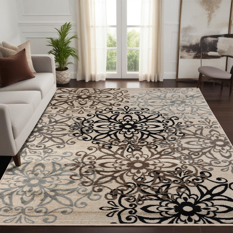 Daisetta Contemporary Floral Medallion Polypropylene Indoor Area Rug, Rectangle 8' x 10'