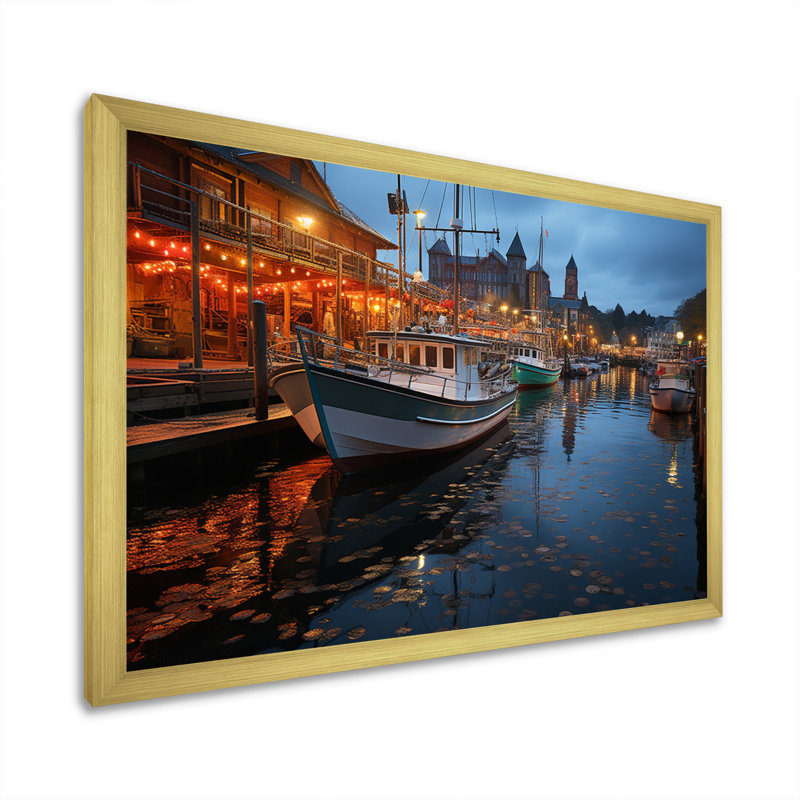 Port Harbour Lights - Nautical & Beach Canvas Prints, H 34 po x l 44 po x P 1,5 po, Encadrement doré