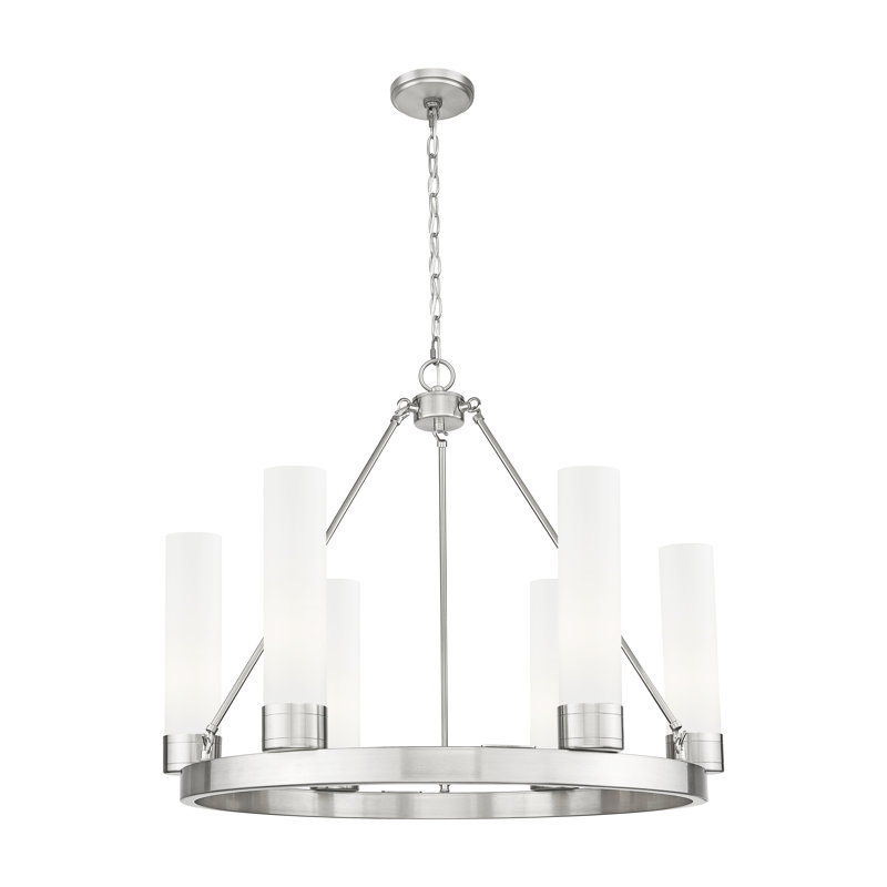 Lustre 6 lumières avec abat-jour Scherer, Blanc, Nickel satiné