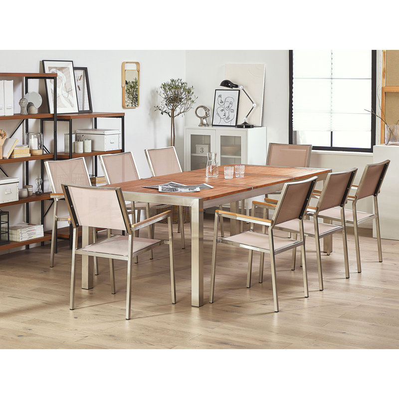 Lothen 8 - Person Eucalyptus Solid Wood Patio Dining Set Rectangular Table with Cushions Included, Beige