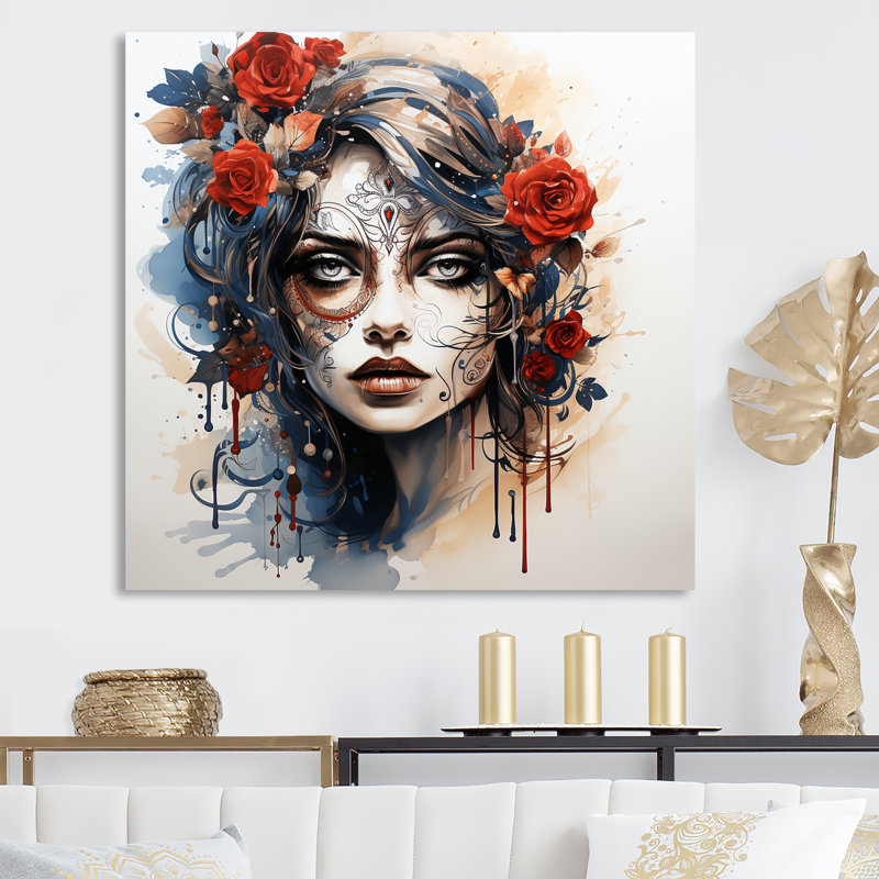 Jour de la mort, art mural mexicain encadré "Diva", Toile tendue, 36" H x 36" W
