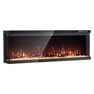 Foyer électrique de 50 pouces, foyer encastré mural en verre à trois côtés avec télécommande, minuterie, 1500 W, luminosité de couleur de flamme réglable, protection contre la surchauffe, pour le salon, la chambre à coucher