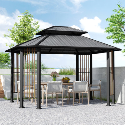 11 Ft. X 13 Ft. Grey Octagonal Gazebo With Double-Roofed Hardtop And Screen