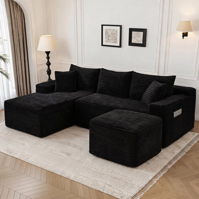 94.5“Cloud Modular Sectional Sofa with 1 Ottoman,Modern Minimalist Upholstered Couches, Comfort U Shaped Sofa for Living Room,Deep Seat Corner Couch,No Assembly Required