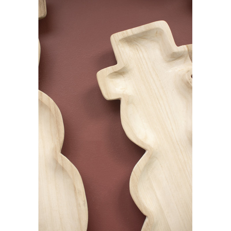  Ensemble de 2 plateaux de bonhommes de neige sculptés en bois sculpté de 23,75 po de hauteur