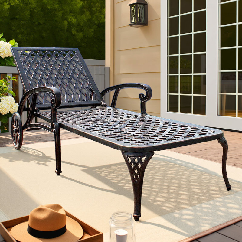 Chaise longue inclinable en aluminium avec roulettes 1 pièce, Brun