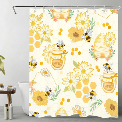 Honey Bee Wildflower Botanical 72 x 72 in Bath Curtain with Hooks
