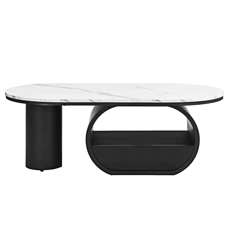 Table basse avec tiroir de rangement, Blanc, Noir