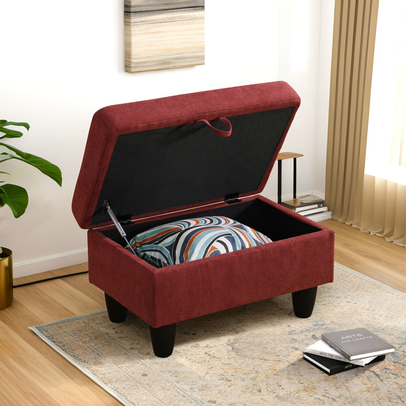 Red Flannel Upholstered Storage Ottoman Bench
