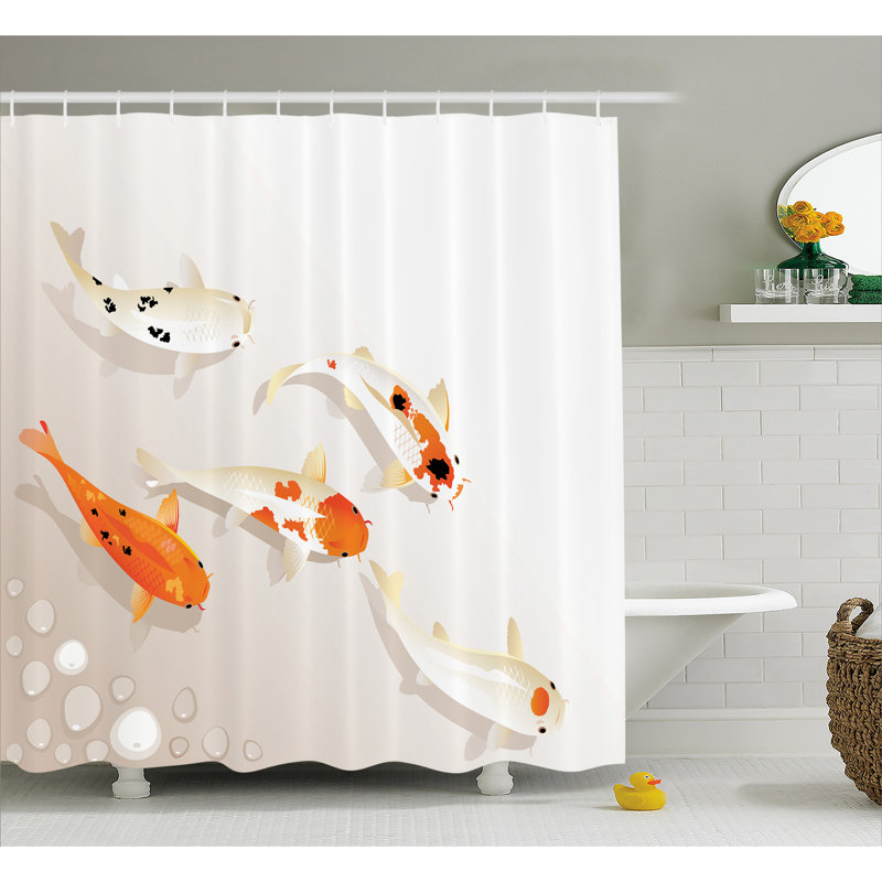 Rideau de douche simple koi carps décoration, H 69 po x l 105 po