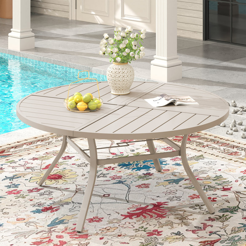 Outdoor Round Patio Dining Table, 28.3" H x 50" L x 50" W, Cream/Cream