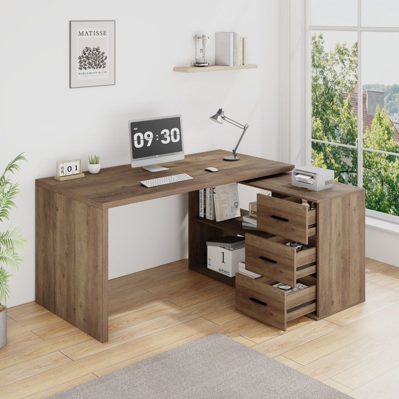 Jahnvi L-shaped desk, Rustic Oak, 29.9" H x 55.1" W x 19.7" D