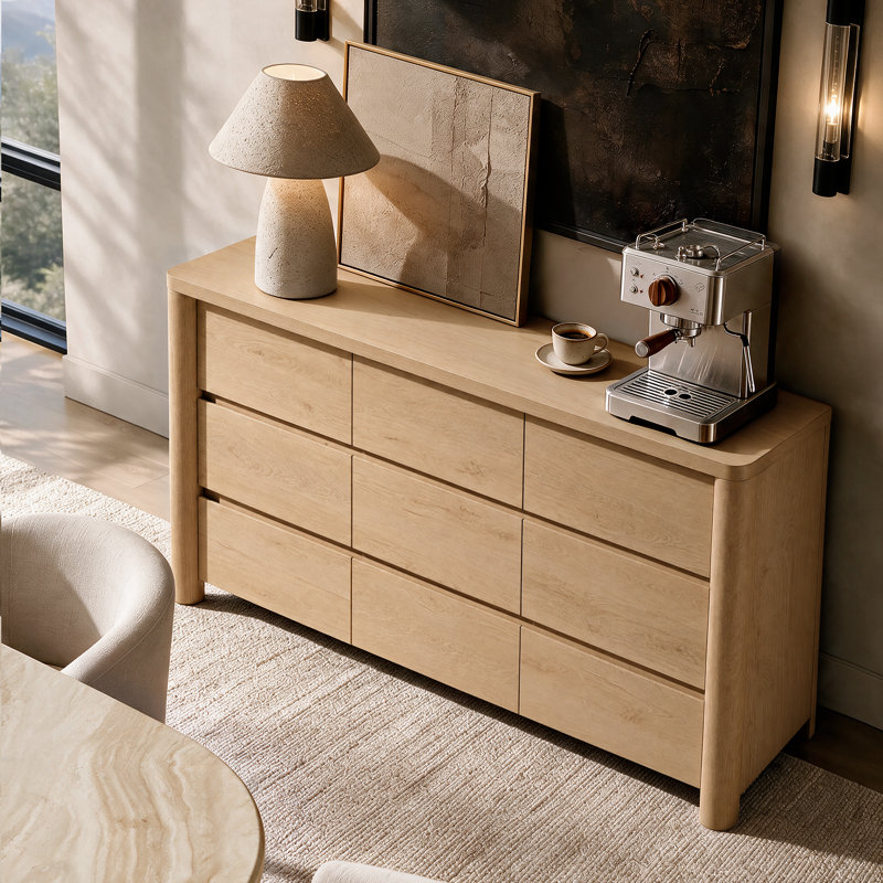 Commode Rondo 63 po L en bois naturel, 9 tiroirs, style moderne, pour chambre ou salon, chêne naturel, Natural