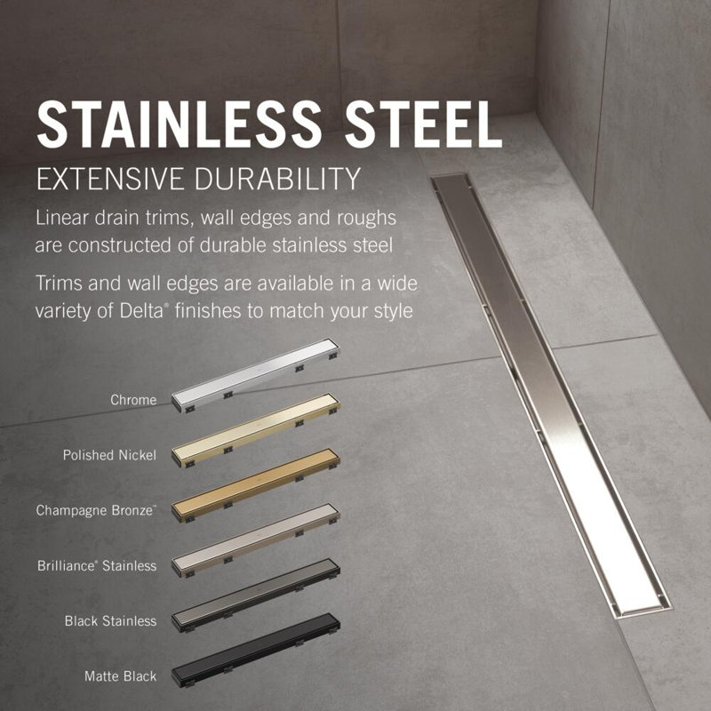 36" Linear Shower Drain Wall Edge, Stainless