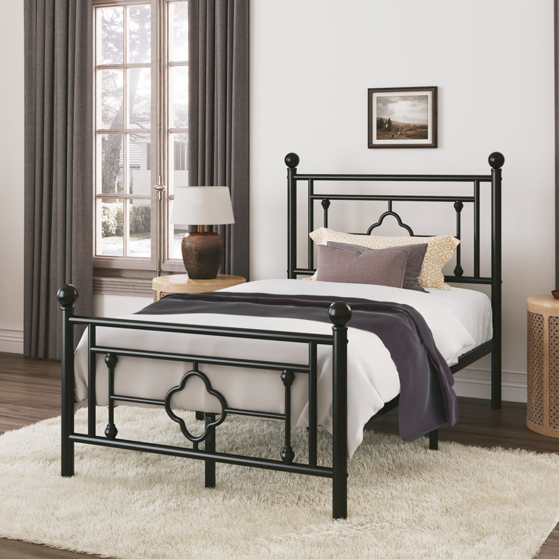 Base de lit plateforme en métal Ajayceon avec tête et pied de lit de style rétro, Simple, Noir