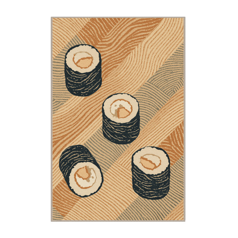 Machine Washable Higgins Sushi Roll Nautical Striped Rug in Brown – Beige Binding, 5x7