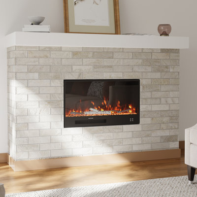 Belfry Heating 83 cm W Black Recessed Wall Mounted Electric Fireplace with 5120 BTU