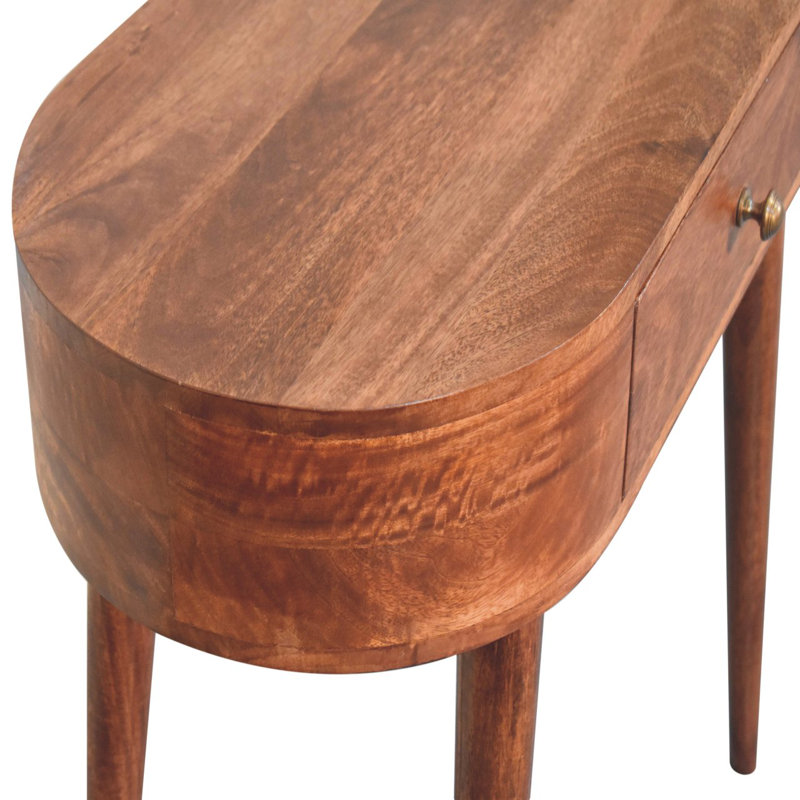 California Walnut Rounded Small Console Table with Storage Drawer