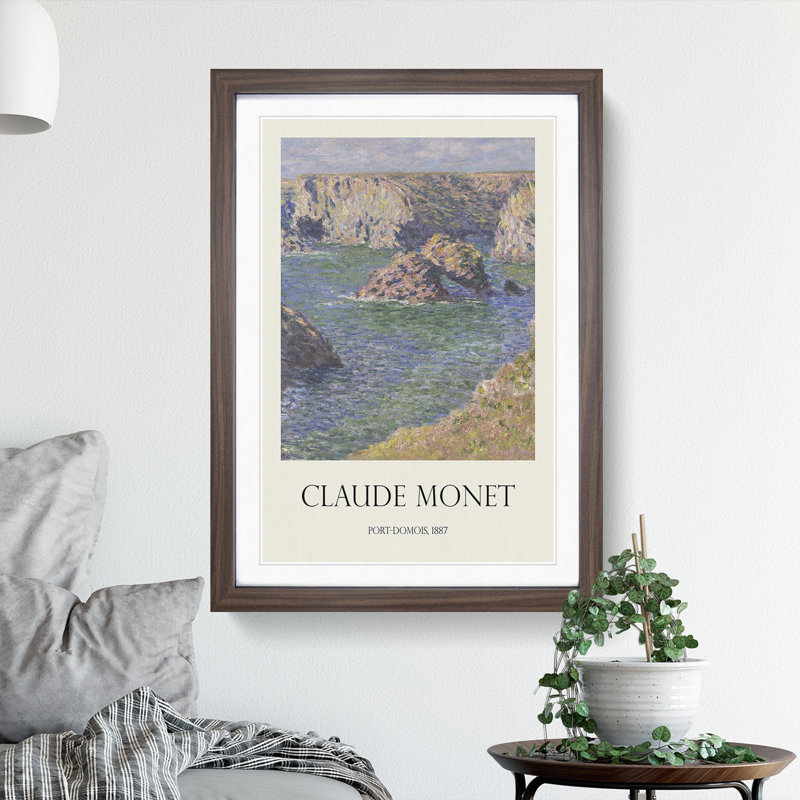 Port Domois, Belle Isle Print by Claude Monet - Picture Frame Painting, 36cm H x 27cm W x 2cm D, Walnut Framed