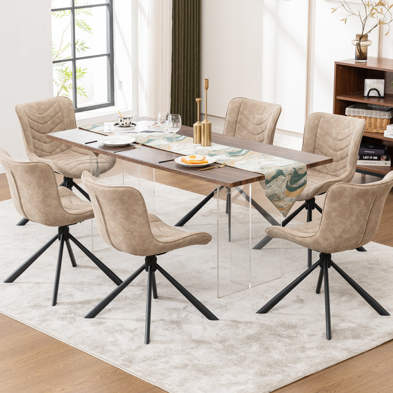 Chaises de salle à manger capitonnées pivotantes rembourrées en cuir avec pieds en métal, Beige
