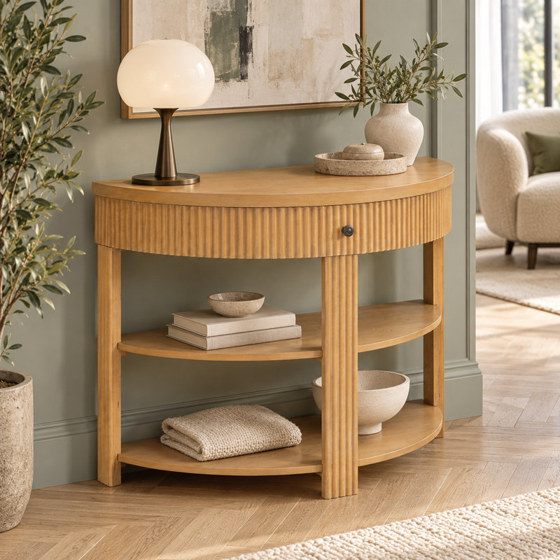 Console demi-lune avec tiroir Wilton, Naturel