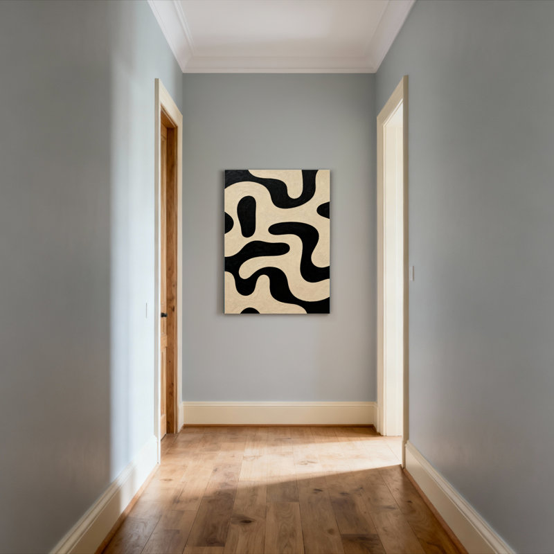 Ensemble de 1 tableau sur toile à motif organique abstrait noir et beige, H 24 po x l 16 po