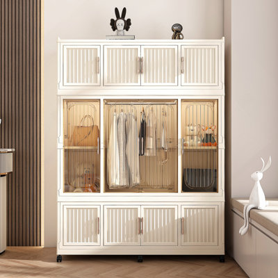 Portable Expandable Wardrobe Closet With Magnetic Doors, Multiple Cubes, Hanging Rod And Hangers For Efficient Clothes Storage