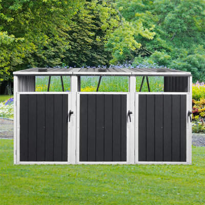 Garbage Bin Shed Stores 3 Trash Cans Metal Outdoor Bin Shed For Garbage Storage