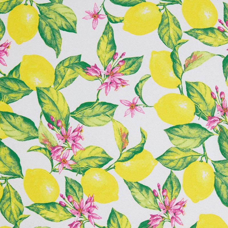 Yellow Floral Citrus Pattern Round Polyester Tablecloth