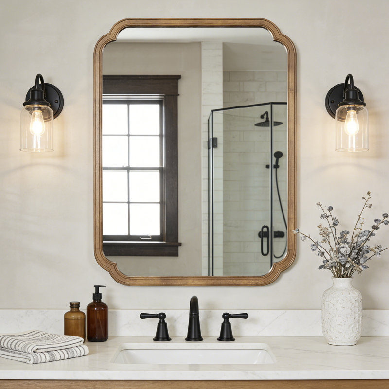 Miroir mural Ali, 40 po x 30 po, 1, Bois d'hévéa miel foncé