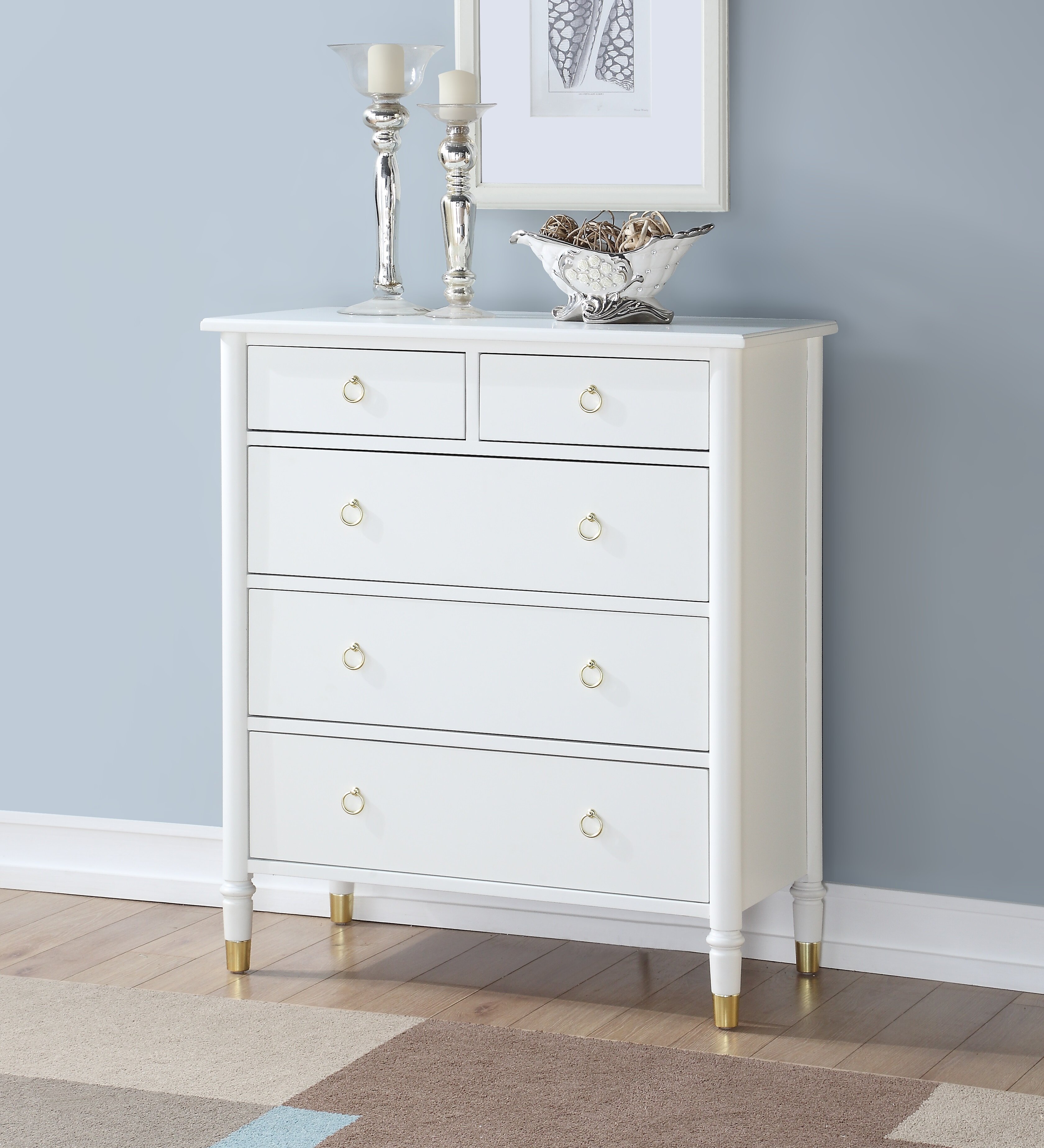 Mercer41 5 Drawers Dresser for Bedroom, White Dresser Storage