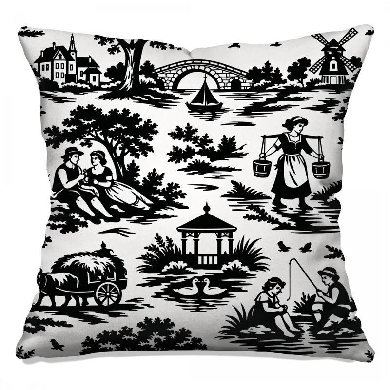 Coussins décoratifs noirs et blancs Scenic Toile, 14 X 14 pouces
