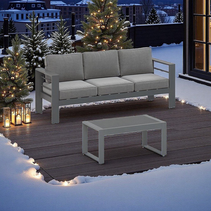 Ensemble de canapé d'extérieur de luxe toutes saisons avec coussins moelleux et table assortie - Détente et style sans effort