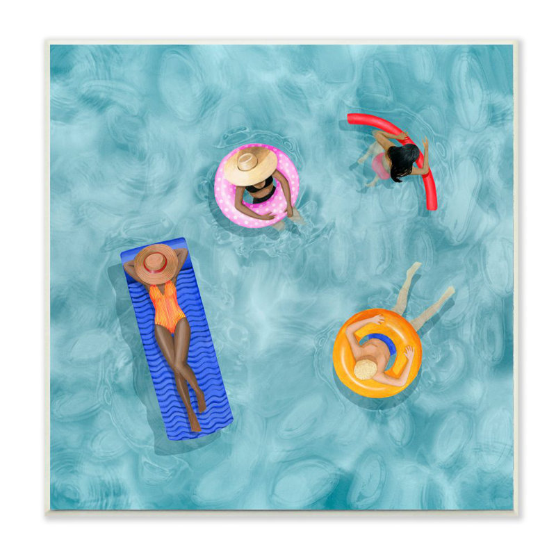 « pool floatings, beach summer beach », reproduction d’art, H 12 po x l 12 po x P 0,5 po, Plaque murale