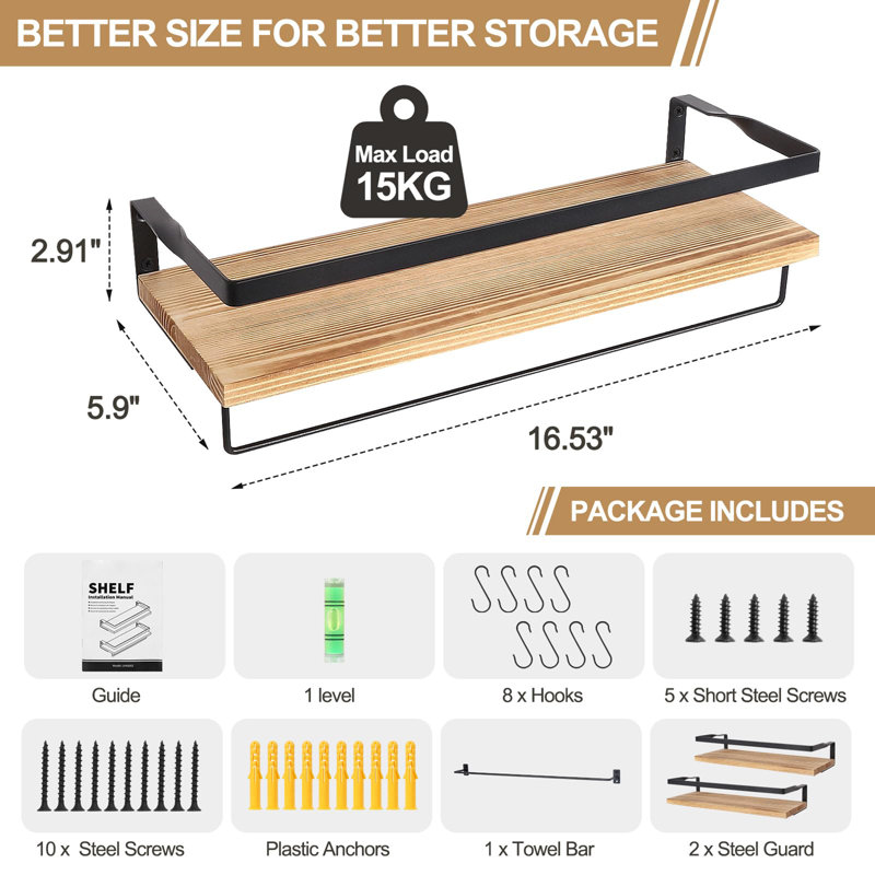 Bellah Floating Shelf, Rustic Light Brown