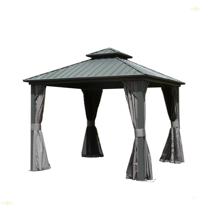 Aluminum Metal Gazebo With Galvanized Steel Double Roof Canopy, Gray