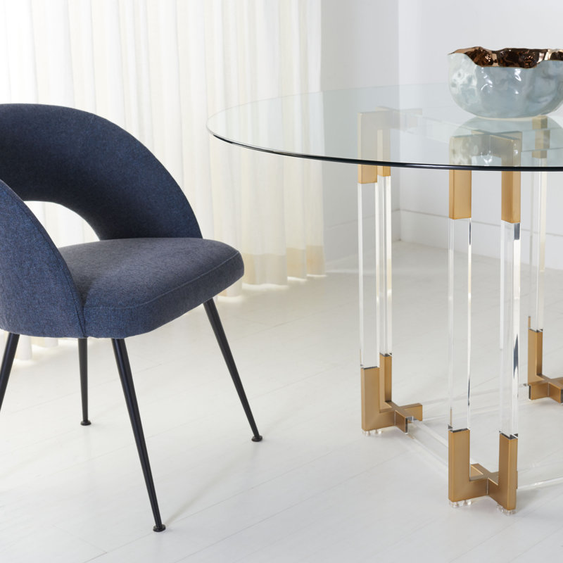 Round Glass Dining Table, 30" H x 54" L x 54" W, Brass