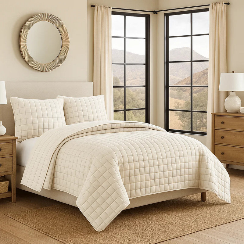  Microfiber 3 Piece Coverlet Set, King Comforter + 2 Additional Pieces, Cream